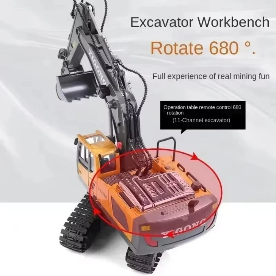 2.4GHz RC Excavator Toy Truck for Kids | Alloy, Lights & Sounds