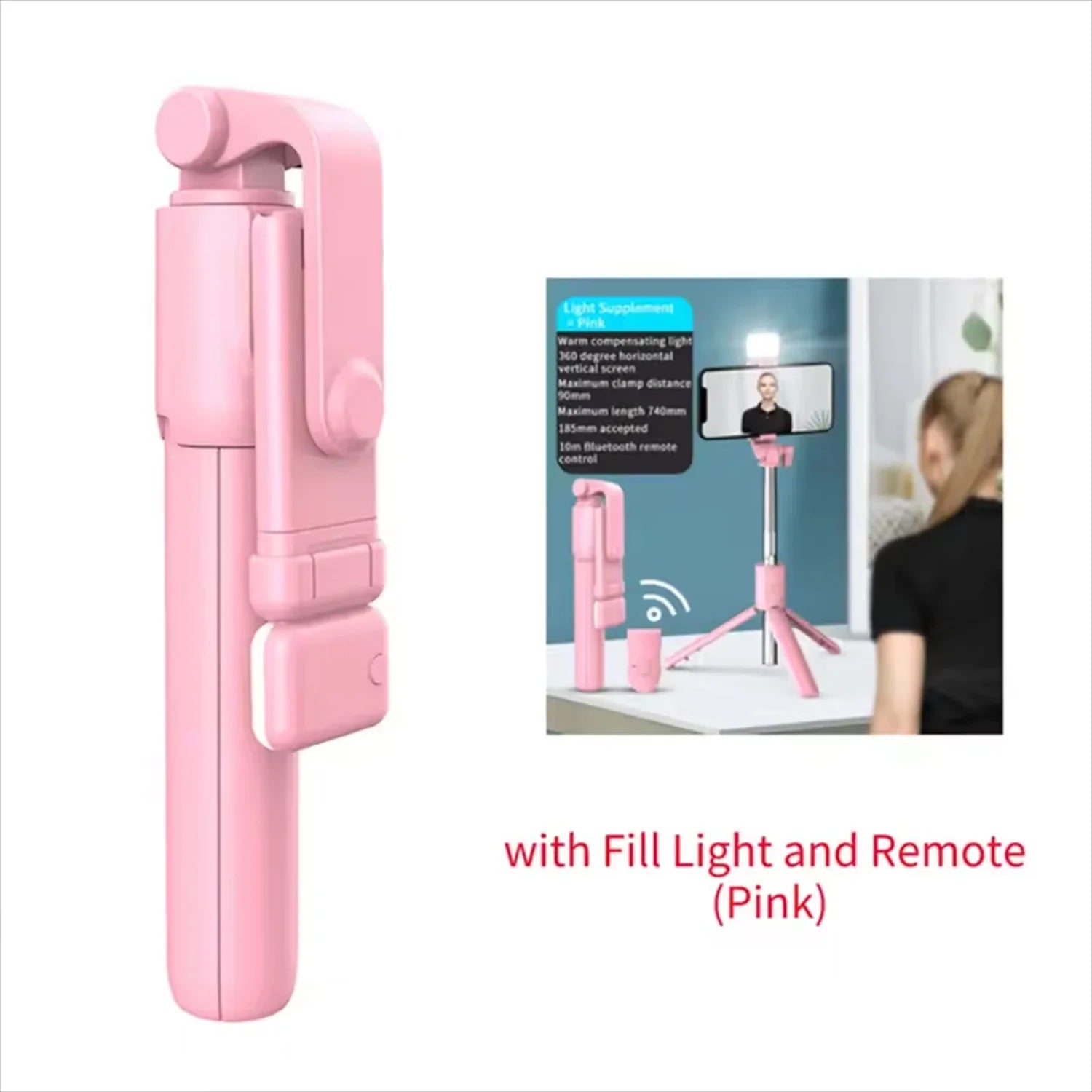 Bluetooth Selfie Stick Tripod with Remote & Fill Light - R1S