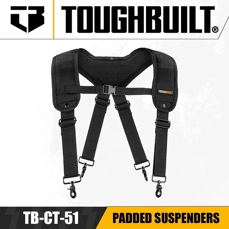 ToughBuilt Padded Suspenders for Heavy Tool Belts - Max Support & Comfort