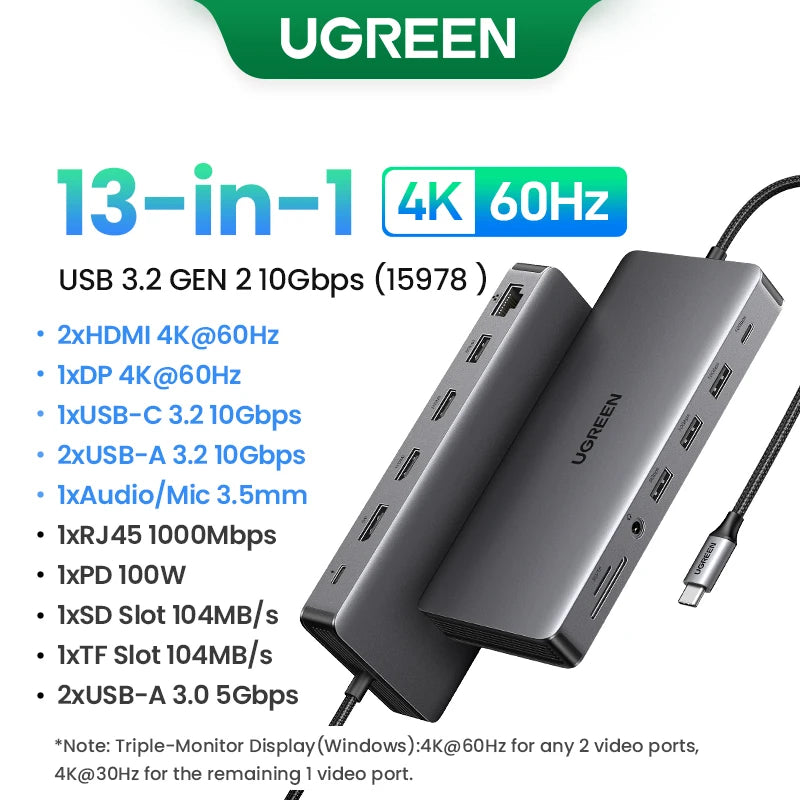 UGREEN 8-in-1 USB-C Triple Display Hub with 4K HDMI & 100W Power Delivery