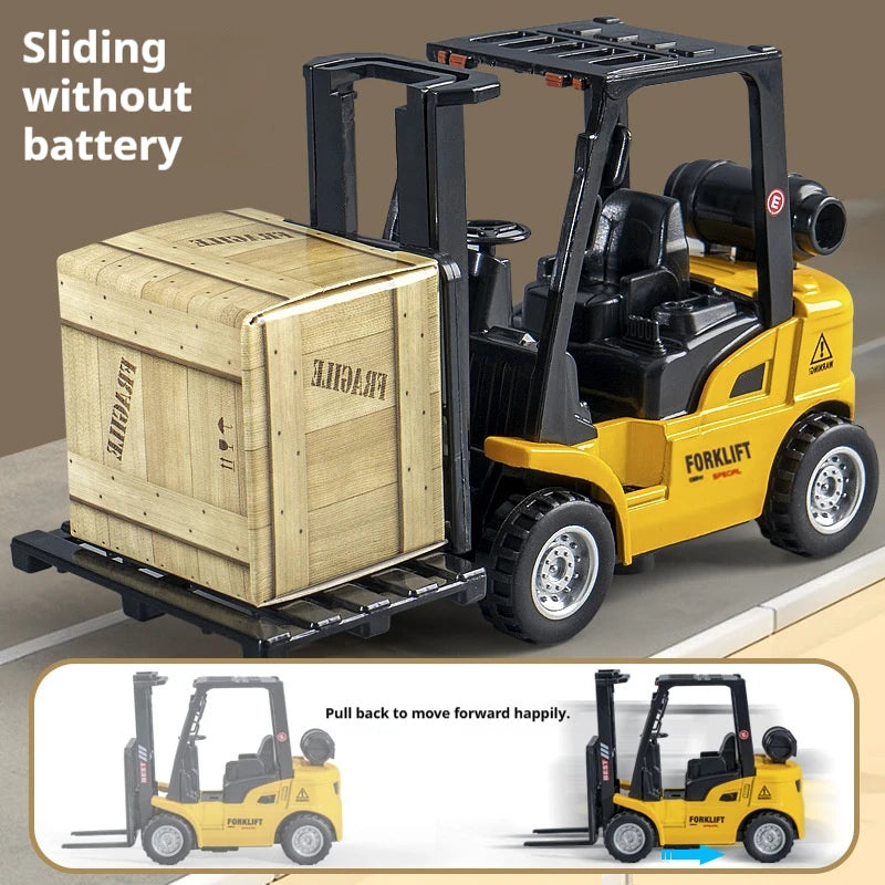 Durable Alloy Pull-Back Forklift Toy Truck with Pallet & Cargo
