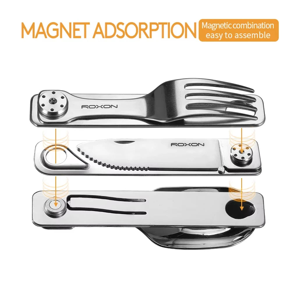 ROXON 3-in-1 Portable Camping Cutlery Set - Knife, Fork & Spoon