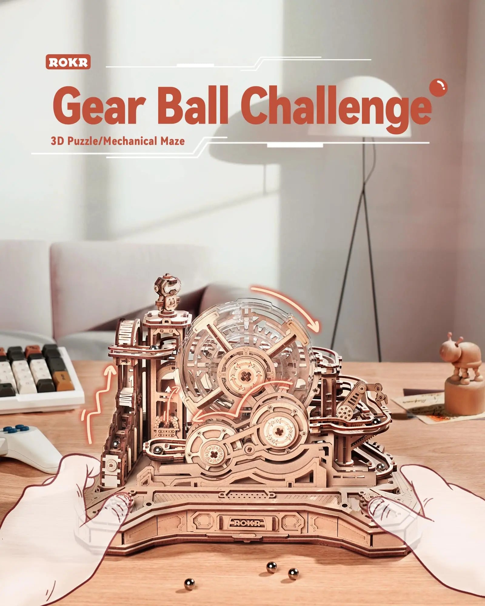 Robotime Rokr Gearball Challenge 3D Wooden Puzzle - Engaging STEM Toy