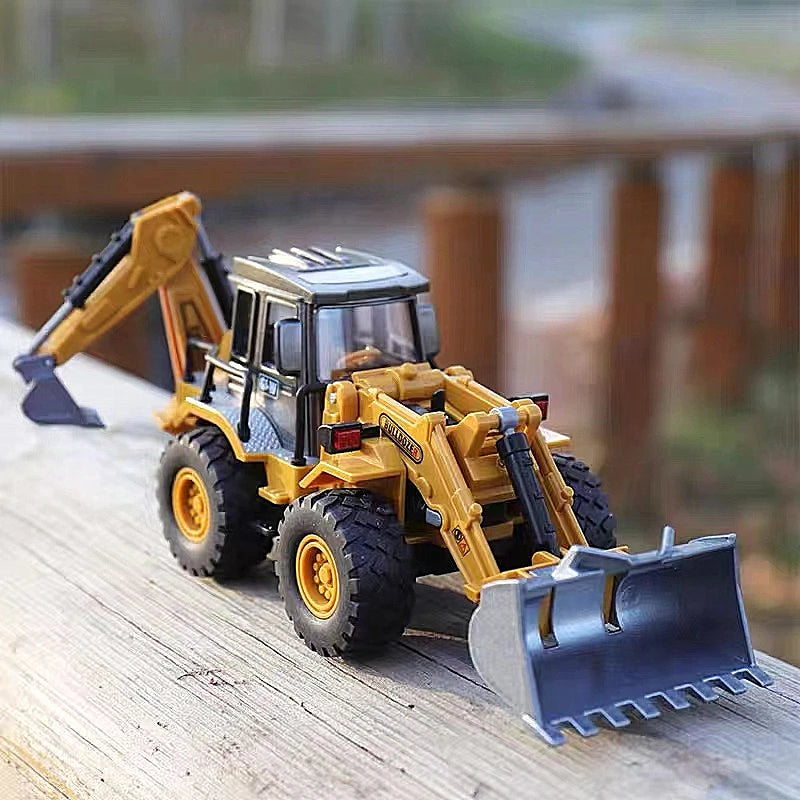 Alloy 2-in-1 Bulldozer & Excavator Diecast Engineering Truck Toy