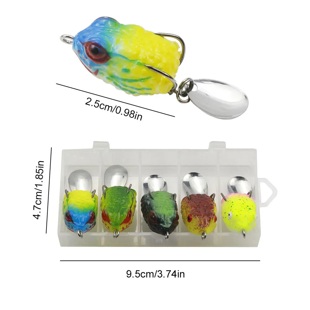 5pcs Mini Bionic Frog Soft Bait with Double Hook - Lifelike Fishing Lure