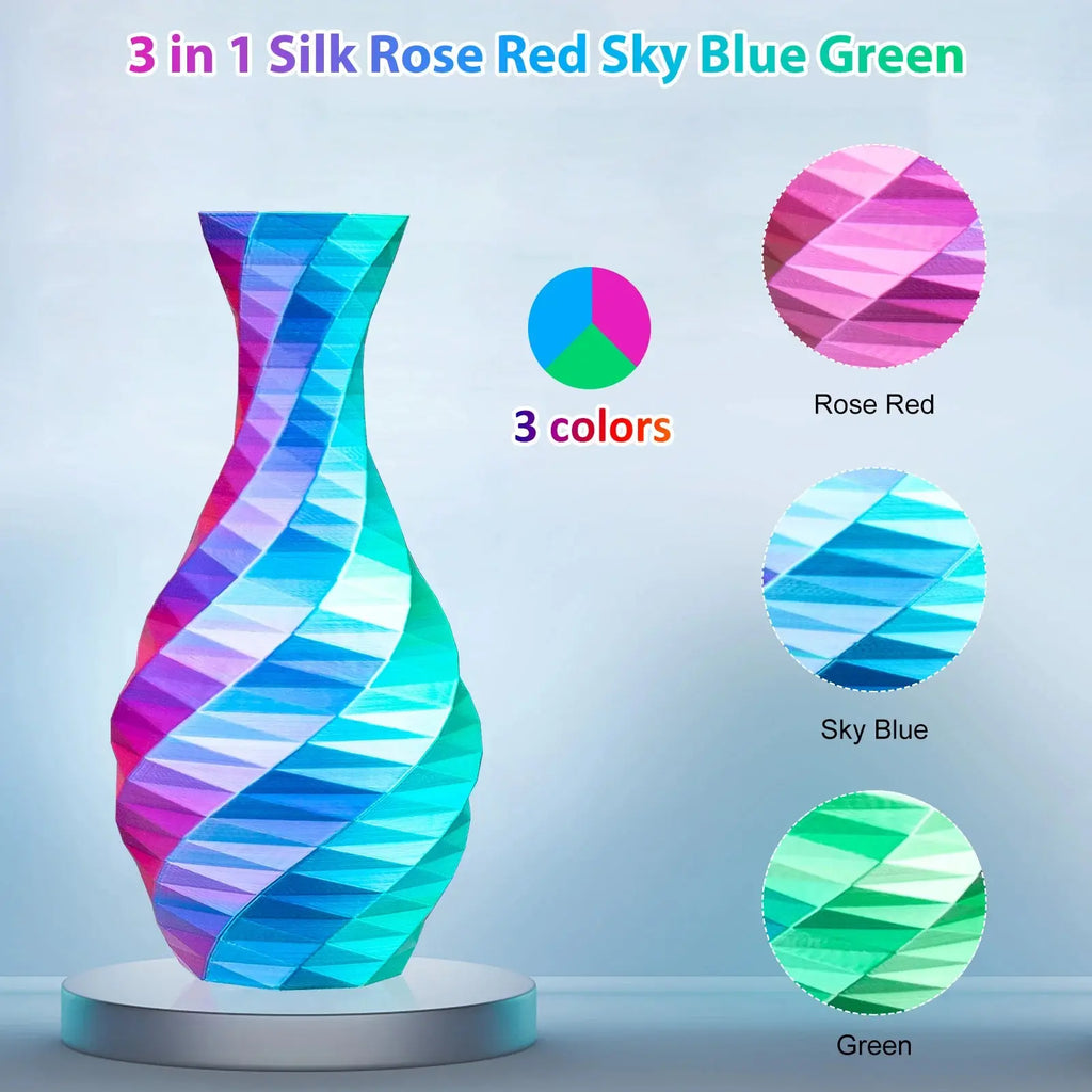 Silk PLA 3D Printer Filament - Triple Color 1.75mm Pack of 250g