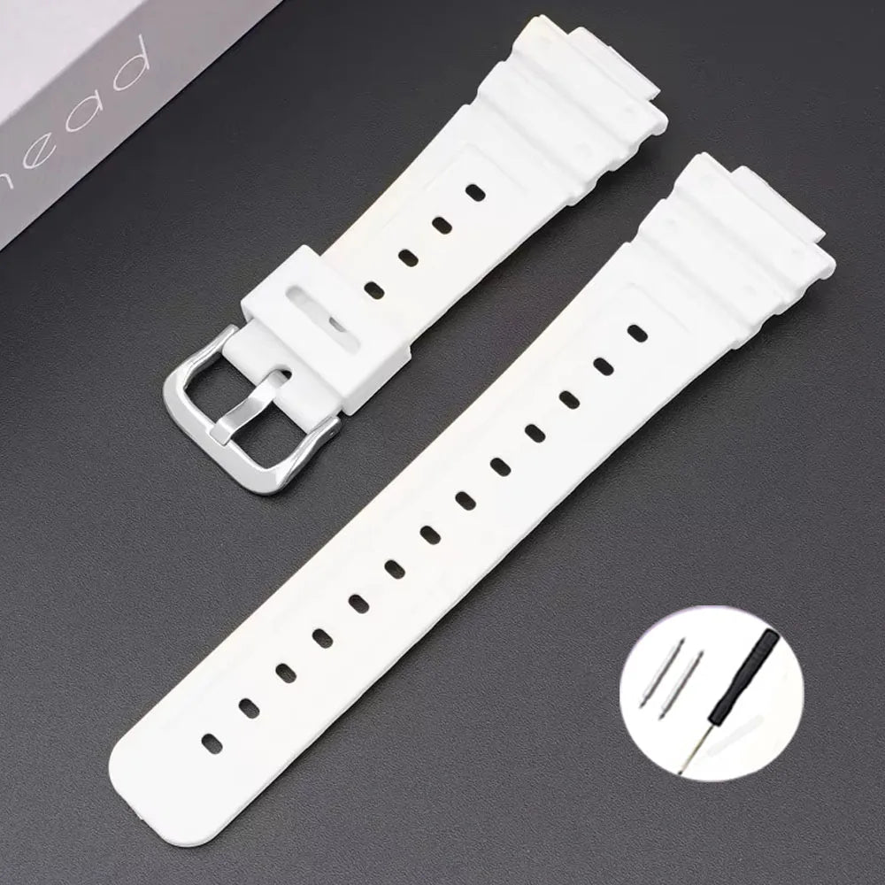 16mm Waterproof Silicone Watch Strap for Casio Models | Silver Buckle