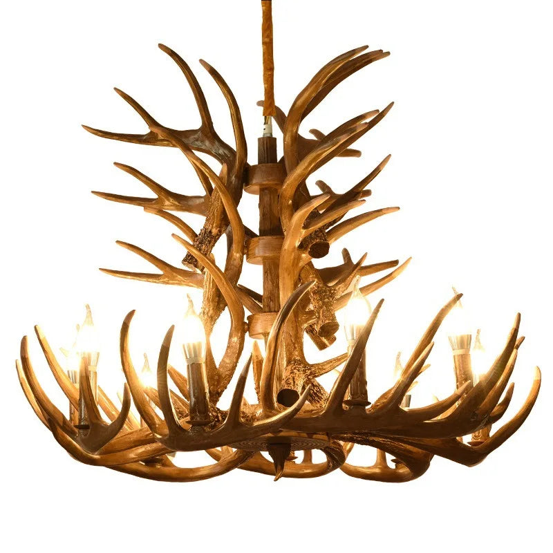 Vintage Deer Horn Pendant Light - Industrial Antler Chandelier