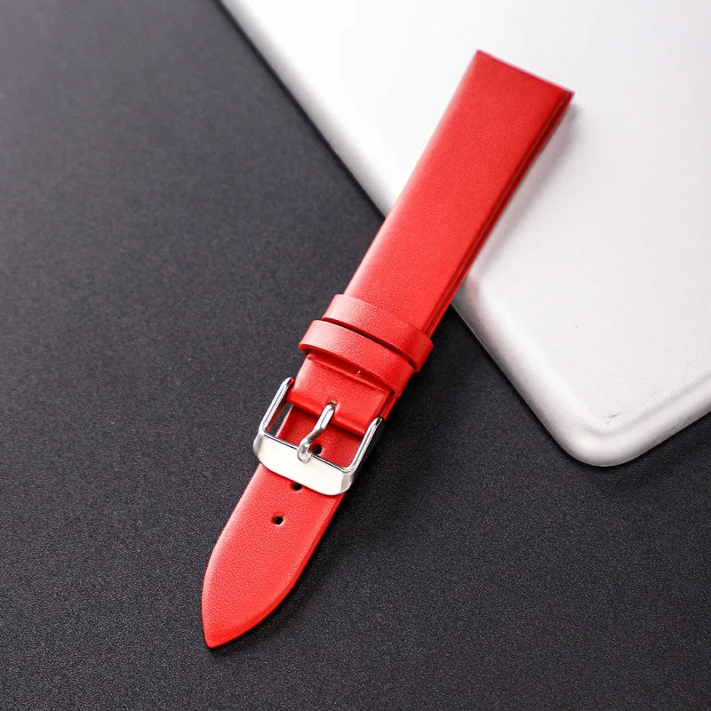 Stylish Leather Watch Strap 12-22mm with Stainless Steel Buckle