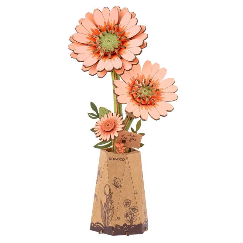 Robotime 3D Wooden Flower Puzzle Kit | Unique DIY Home Decor Gift