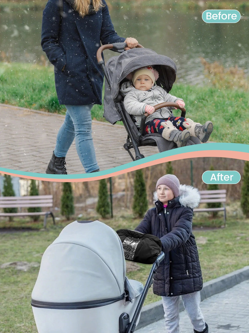 Winter Baby Stroller Hand Muff - Waterproof Plush Gloves with Touch Pocket