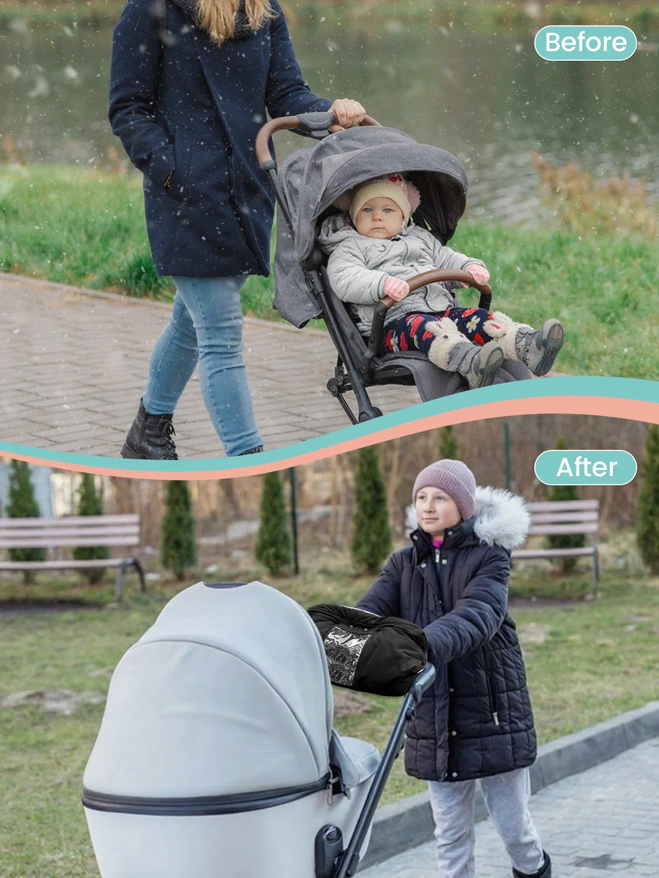 Winter Baby Stroller Hand Muff - Waterproof Plush Gloves with Touch Pocket