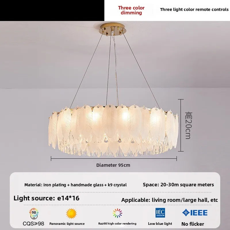 Stylish Modern Feather Glass Crystal Chandelier for Home Decor