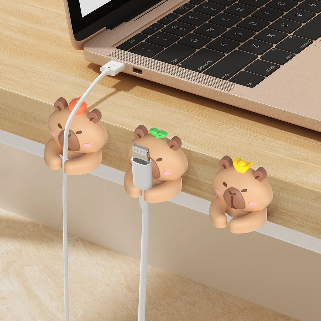 Adorable Capybara Cable Clips - Fun Desk Organizer & Cable Management