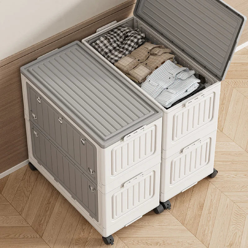 Foldable Storage Bin with Wheels - Space-Saving Organizer for Clothes & Toys