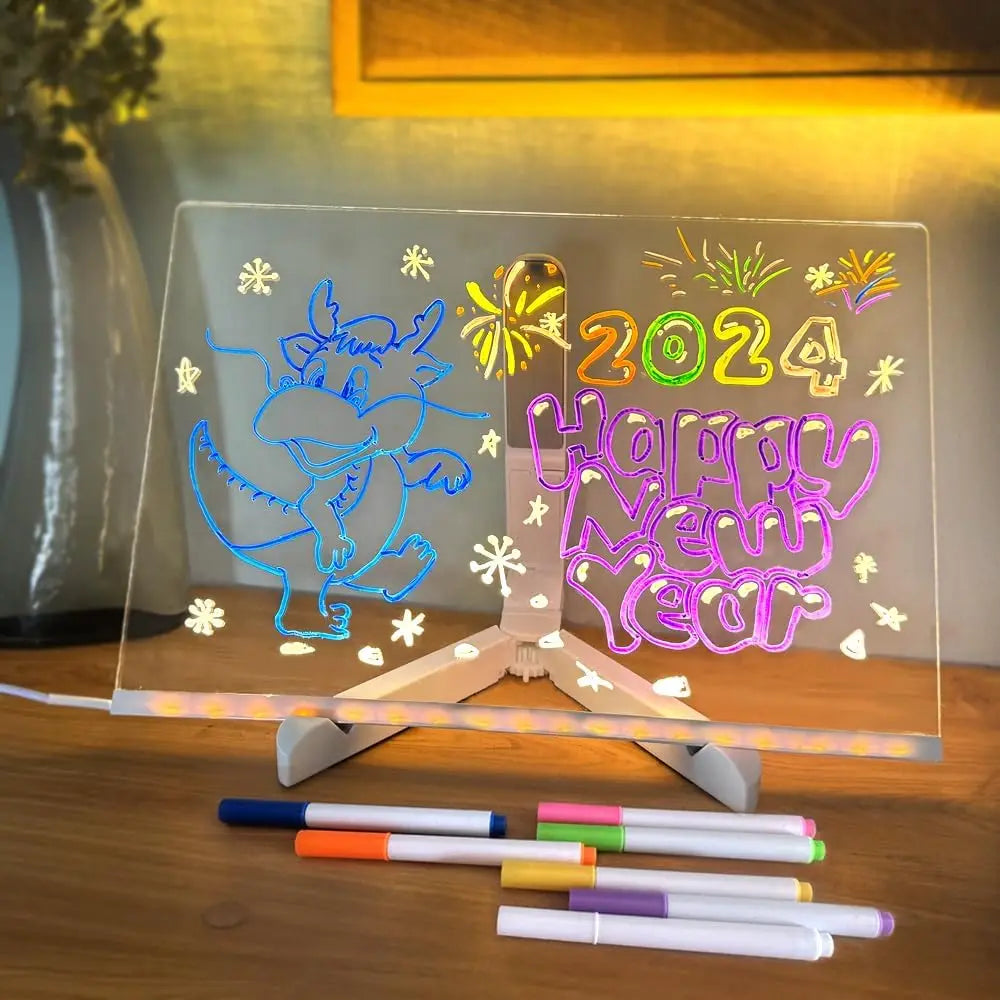 Colorful LED Note Board with Night Light & 7 Pens - DIY Kids Drawing