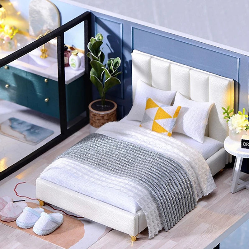 3D Wooden Mini Dollhouse Kit - DIY Duplex Apartment with Furniture