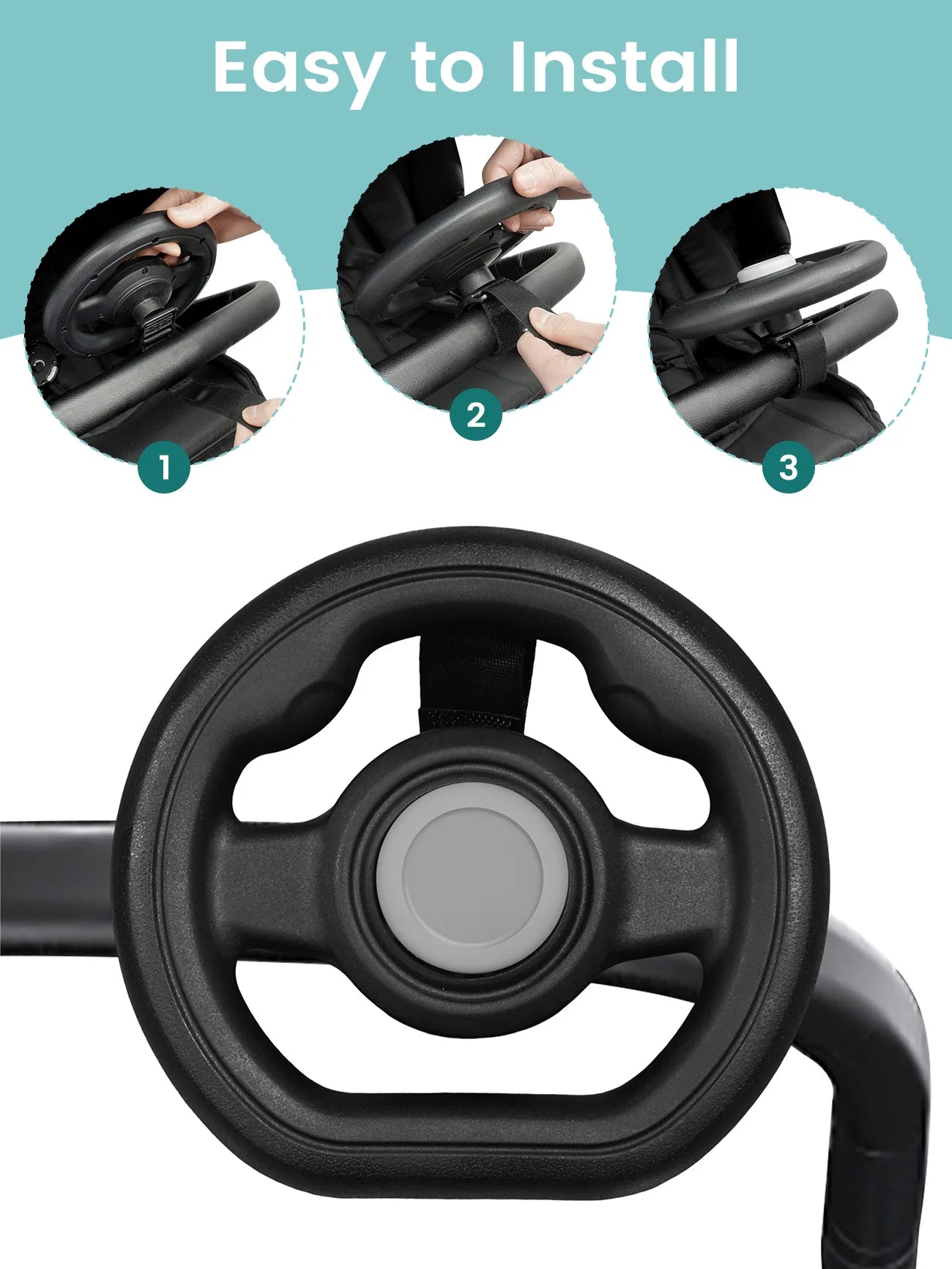 Fun Stroller Steering Wheel with Honking Sound & 360° Rotation