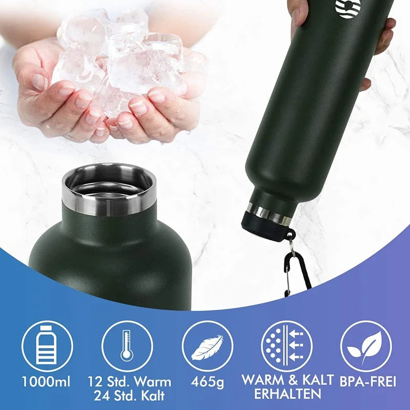 FEIJIAN Vacuum Insulated 1000ml Stainless Steel Bottle - Leak-Proof