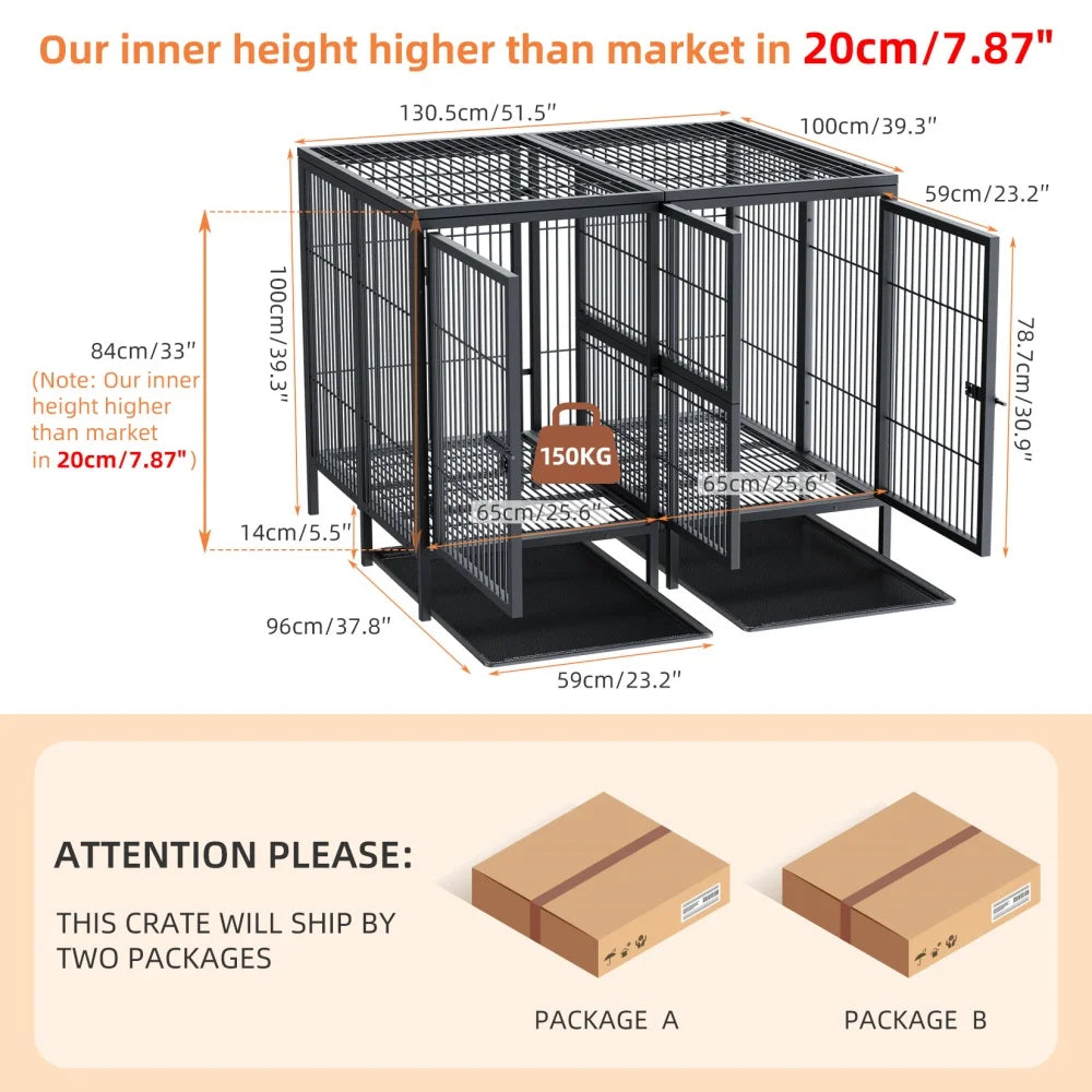 Heavy Duty Large Dog Crate with Removable Divider & Easy Clean Trays