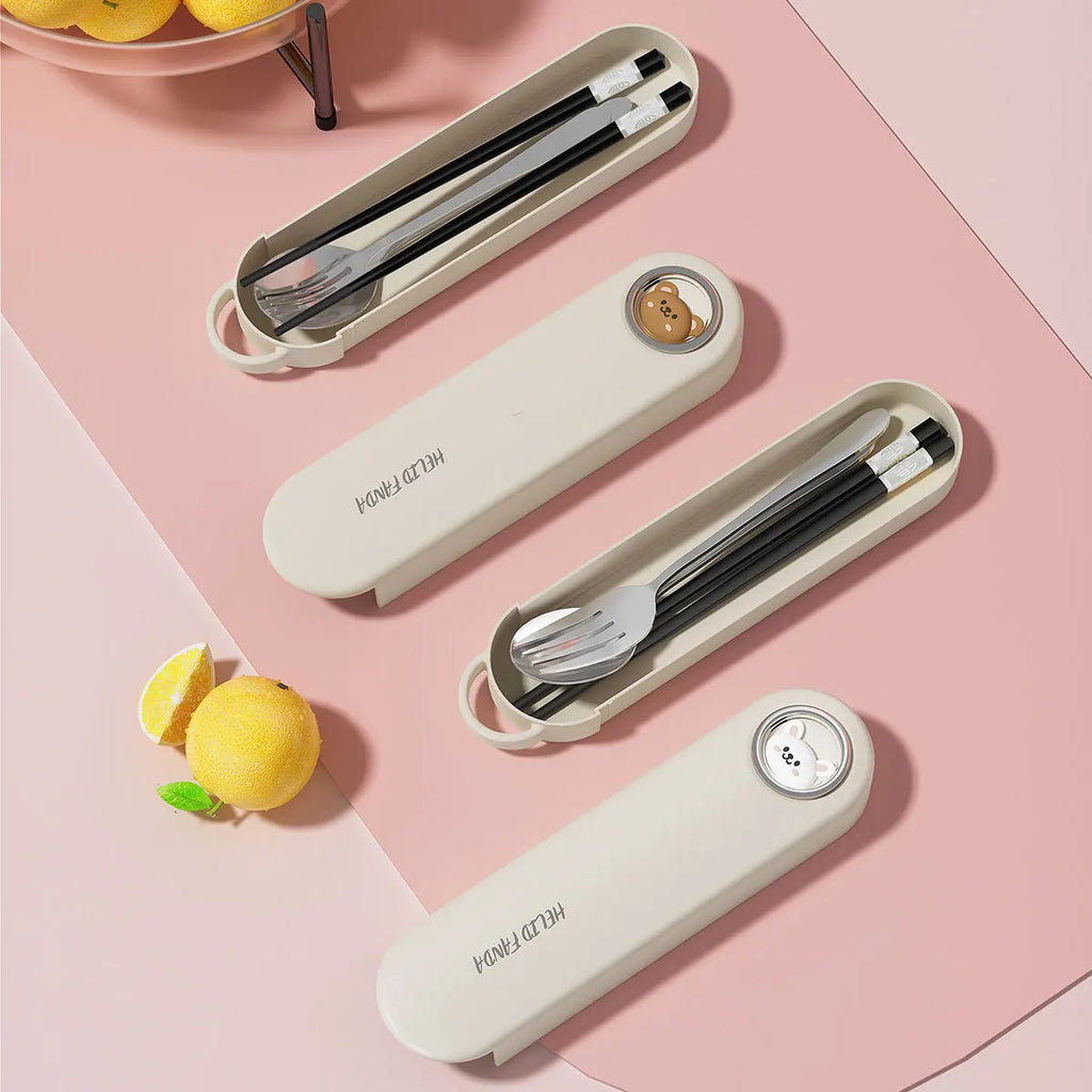 3pcs Cartoon Stainless Steel Dinnerware Set - Eco-Friendly Travel Tableware