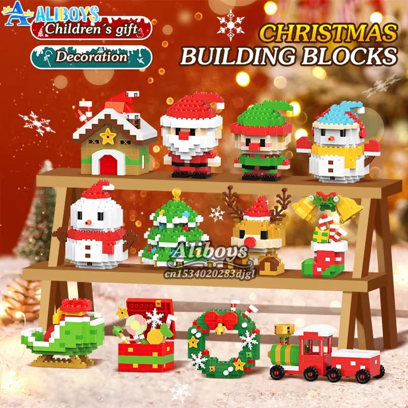 Festive Micro Building Block Set: Santa, Snowman & Christmas Tree