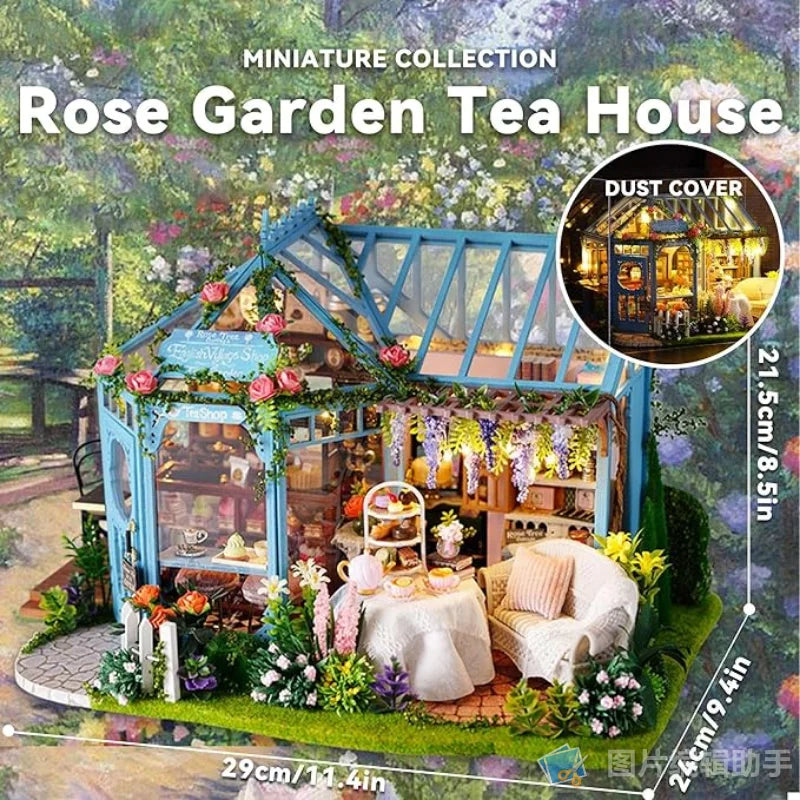 Cutebee DIY Mini Dollhouse Kit with LED Lights - Wooden Greenhouse