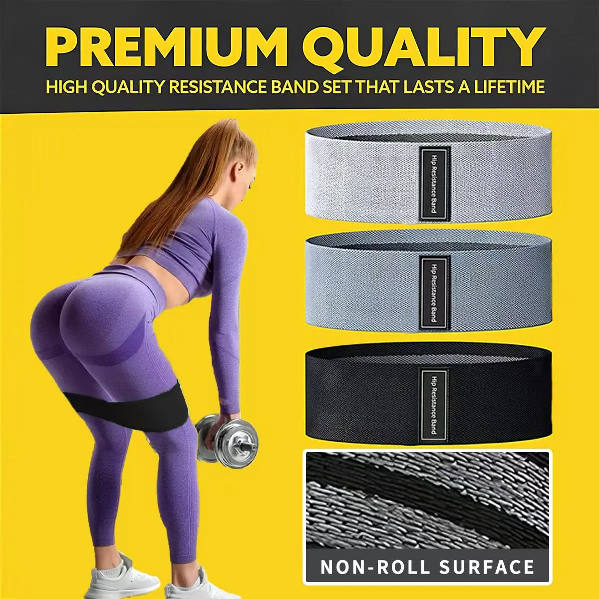 Elastic Resistance Bands for Legs & Hips - Non-Slip Workout Kit