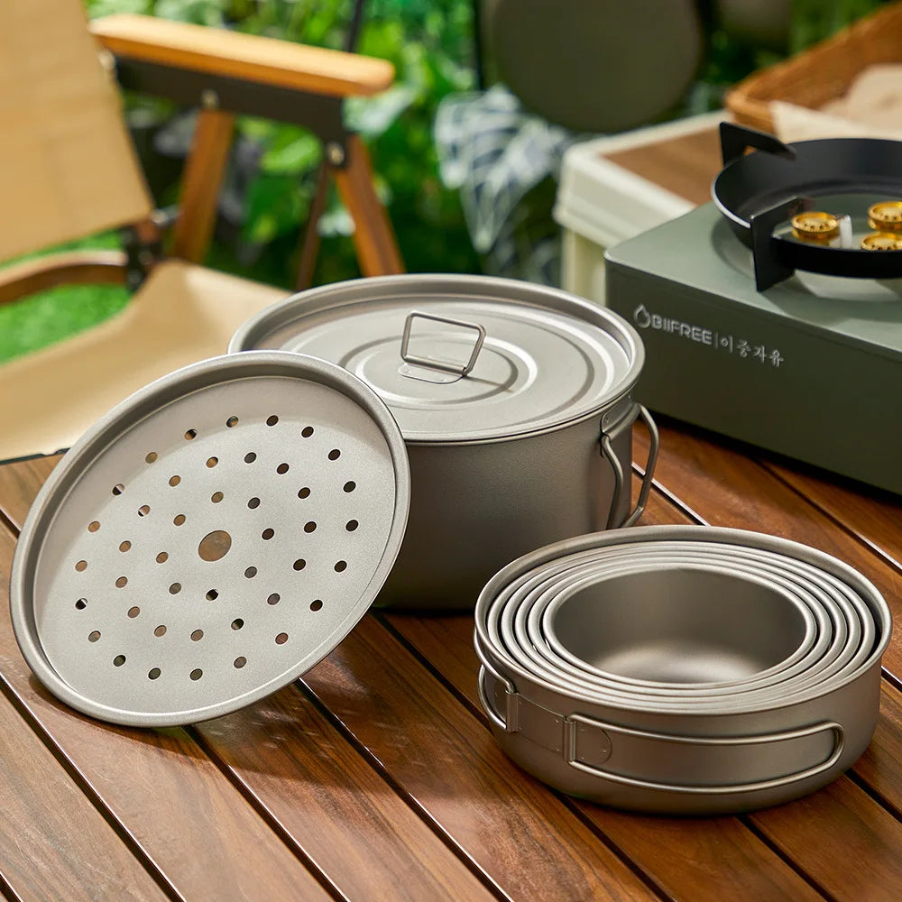 Ultra-Light Titanium Camping Pot Set - Portable & Foldable Gear