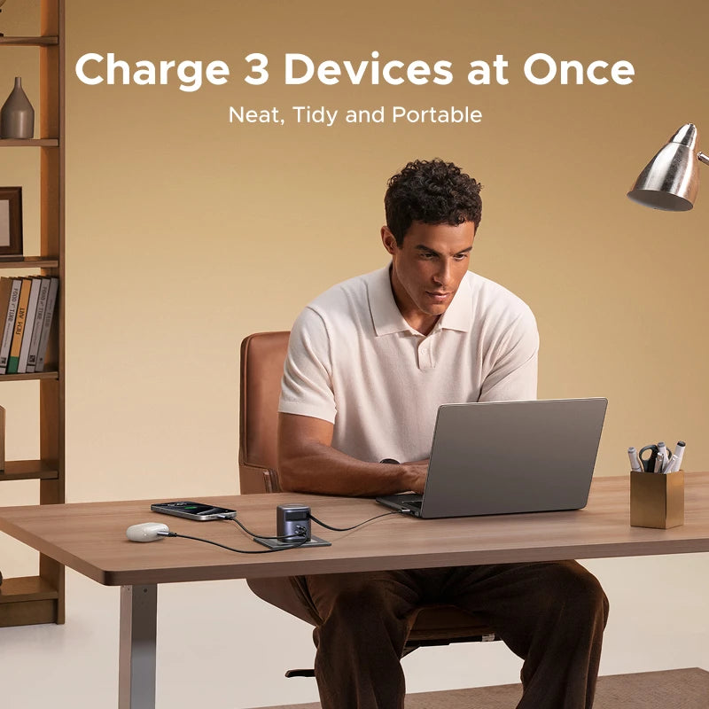 UGREEN 65W GaN Charger with Retractable USB-C Cable - Fast & Compact