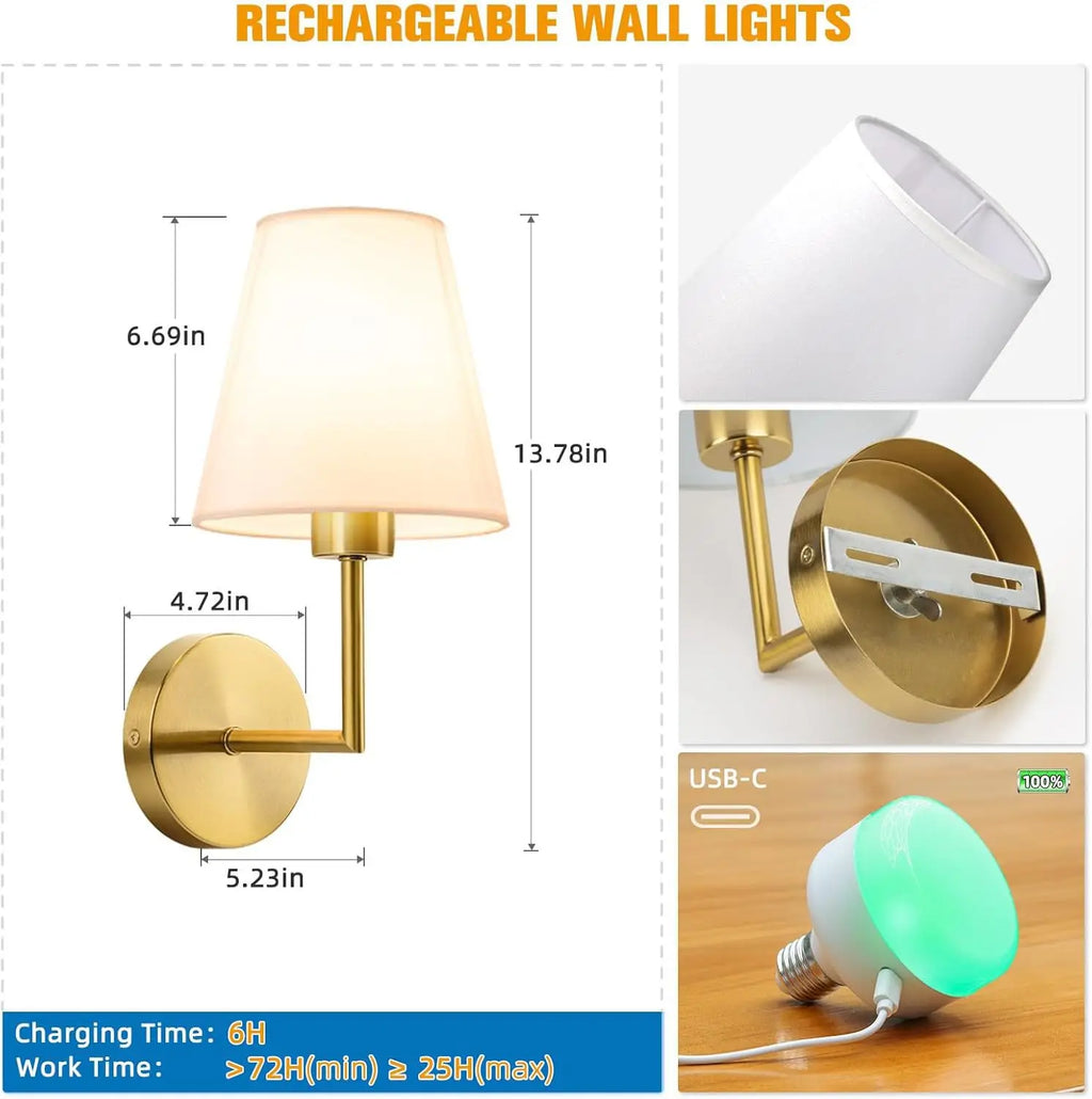 Nordic Rechargeable USB Wall Lamp with Touch Dimmer - Modern Design