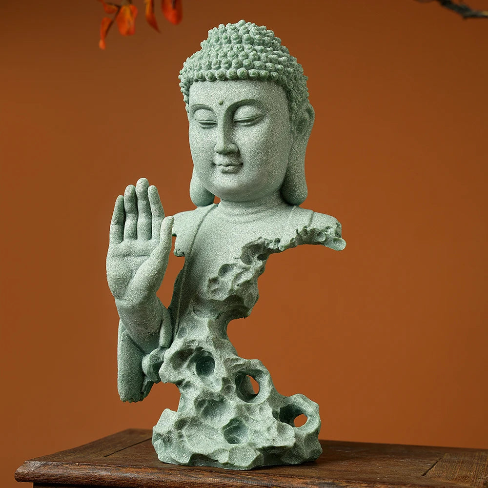Zen Buddhist Statue - Calm Your Space with Green Sandstone Art