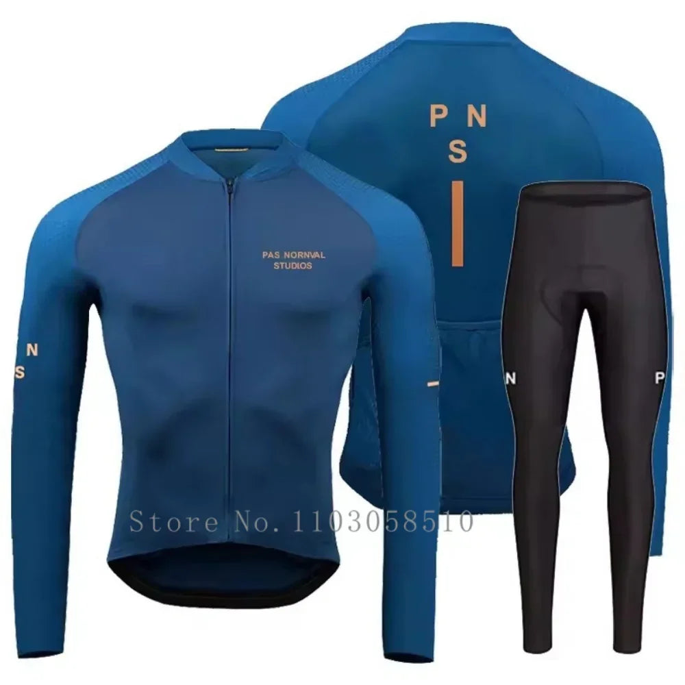 PRO Team Men's Breathable Long Sleeve Cycling Jersey & Bib Pants Set