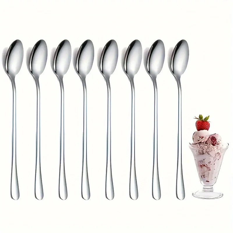 6-Piece Stainless Steel Long-Handled Spoon Set for Ice Cream & Coffee