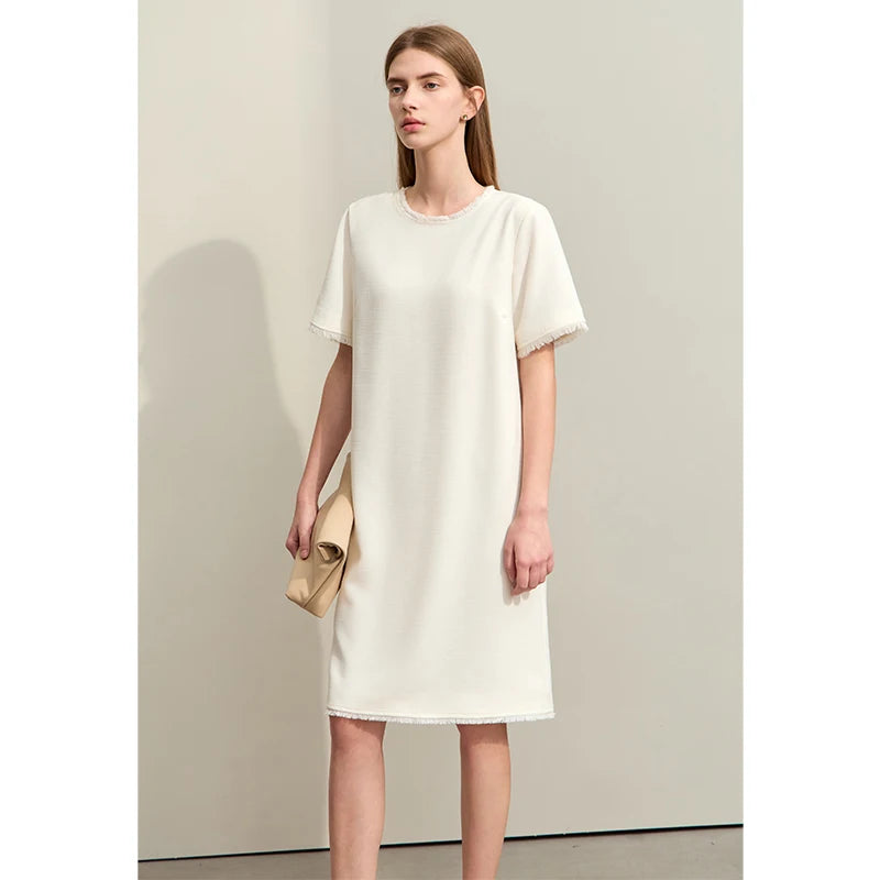 AMII Women's Light Luxury Tassel Midi Dress - Autumn 2024 Fashion