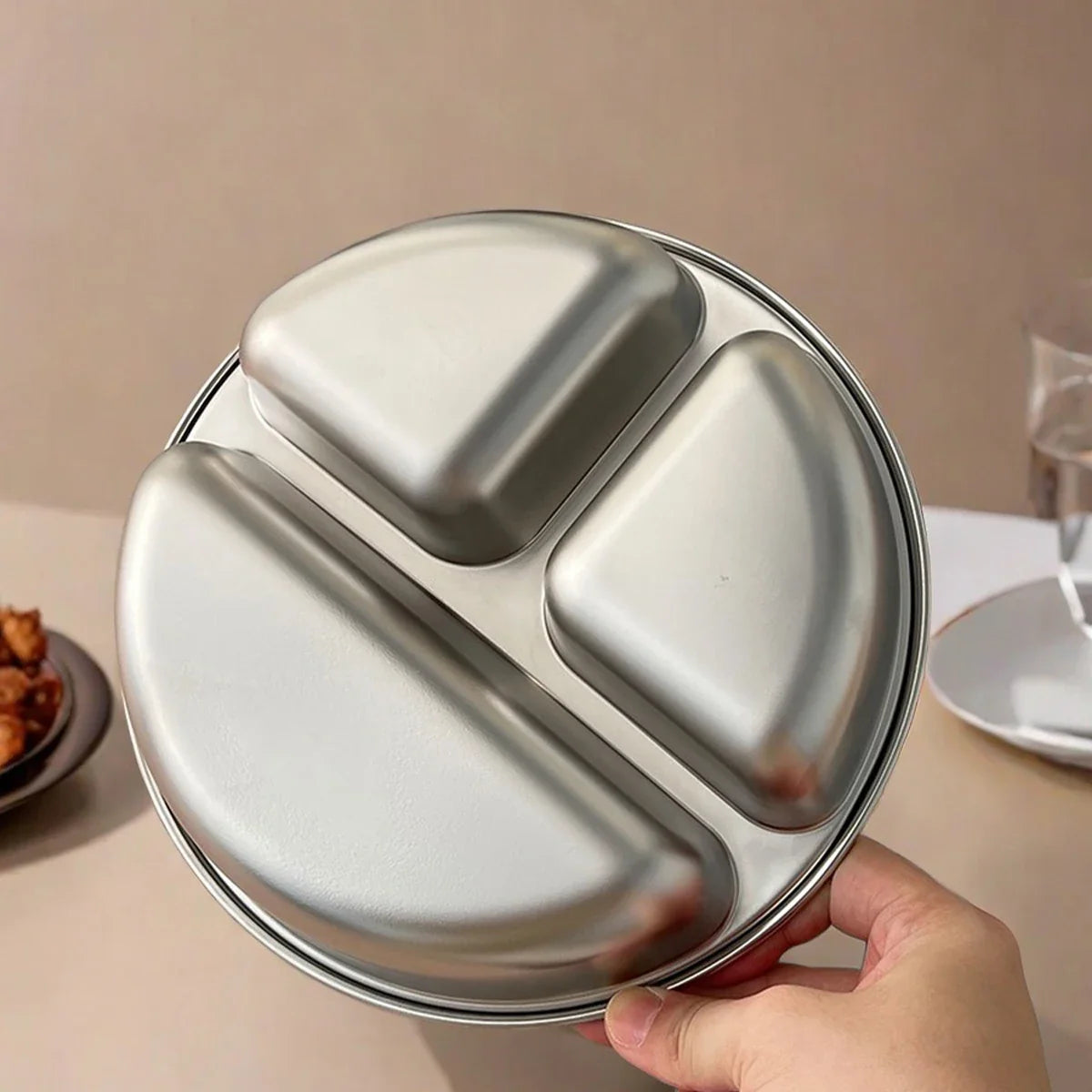 WORTHBUY Stainless Steel Divided Dinner Plate with 3 Compartments