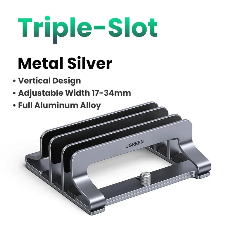 UGREEN Vertical Laptop Stand - Triple Slot Aluminum Holder