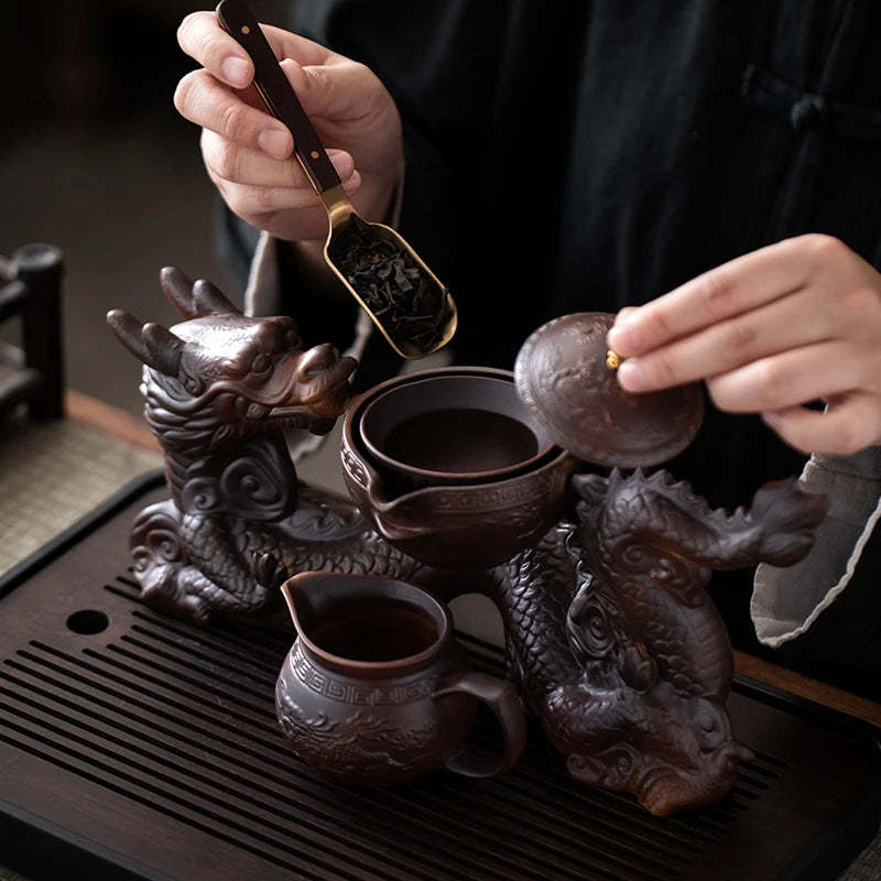 Creative Chinese Kung Fu Tea Set - Semi-Automatic Dragon Teapot