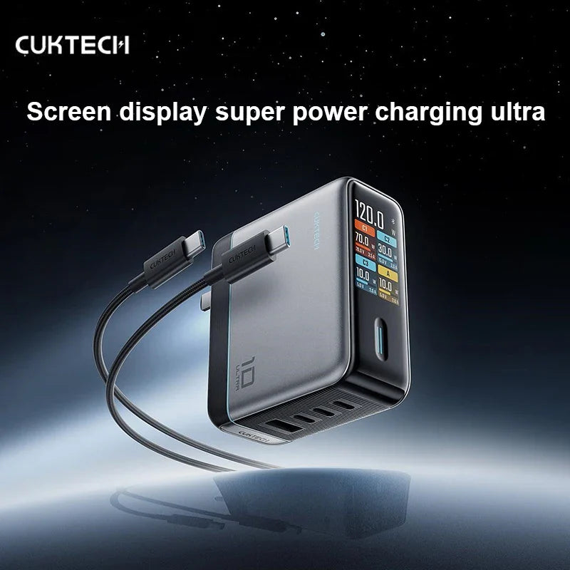 CUKTECH 120W GaN USB-C Charger with OLED Display & Dual Ports