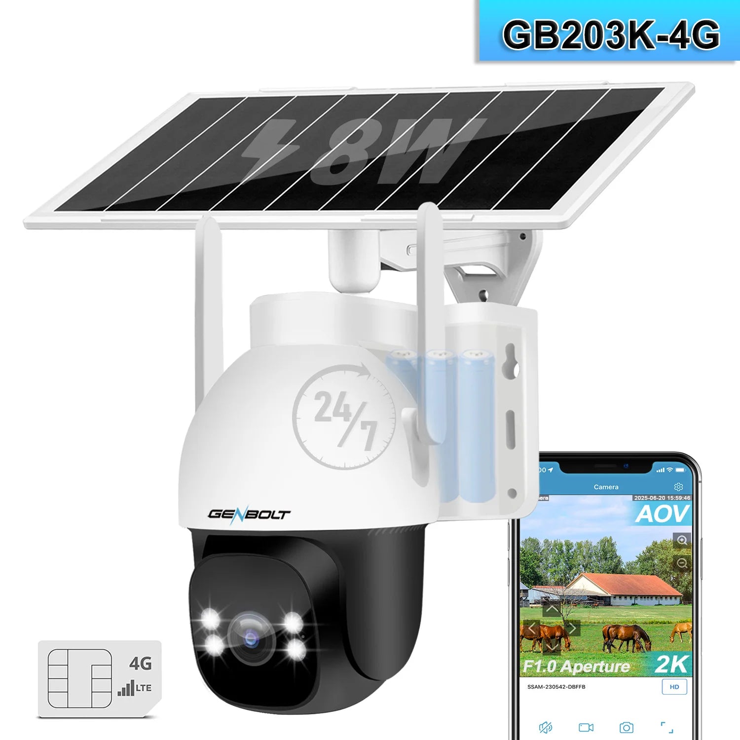 GENBOLT 4G LTE Solar Security Camera with 2K Color Night Vision