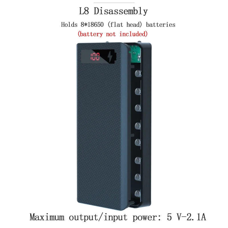 DIY Dual USB Power Bank Case for 8x18650 Batteries - No Batteries Included