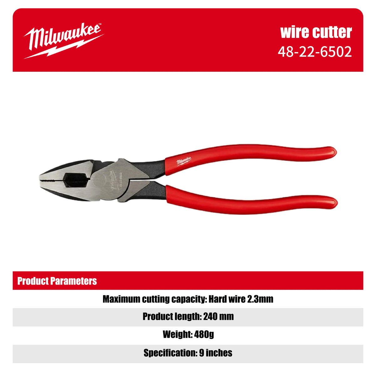 Milwaukee 9-Inch High-Leverage Lineman's Pliers with Comfort Grip