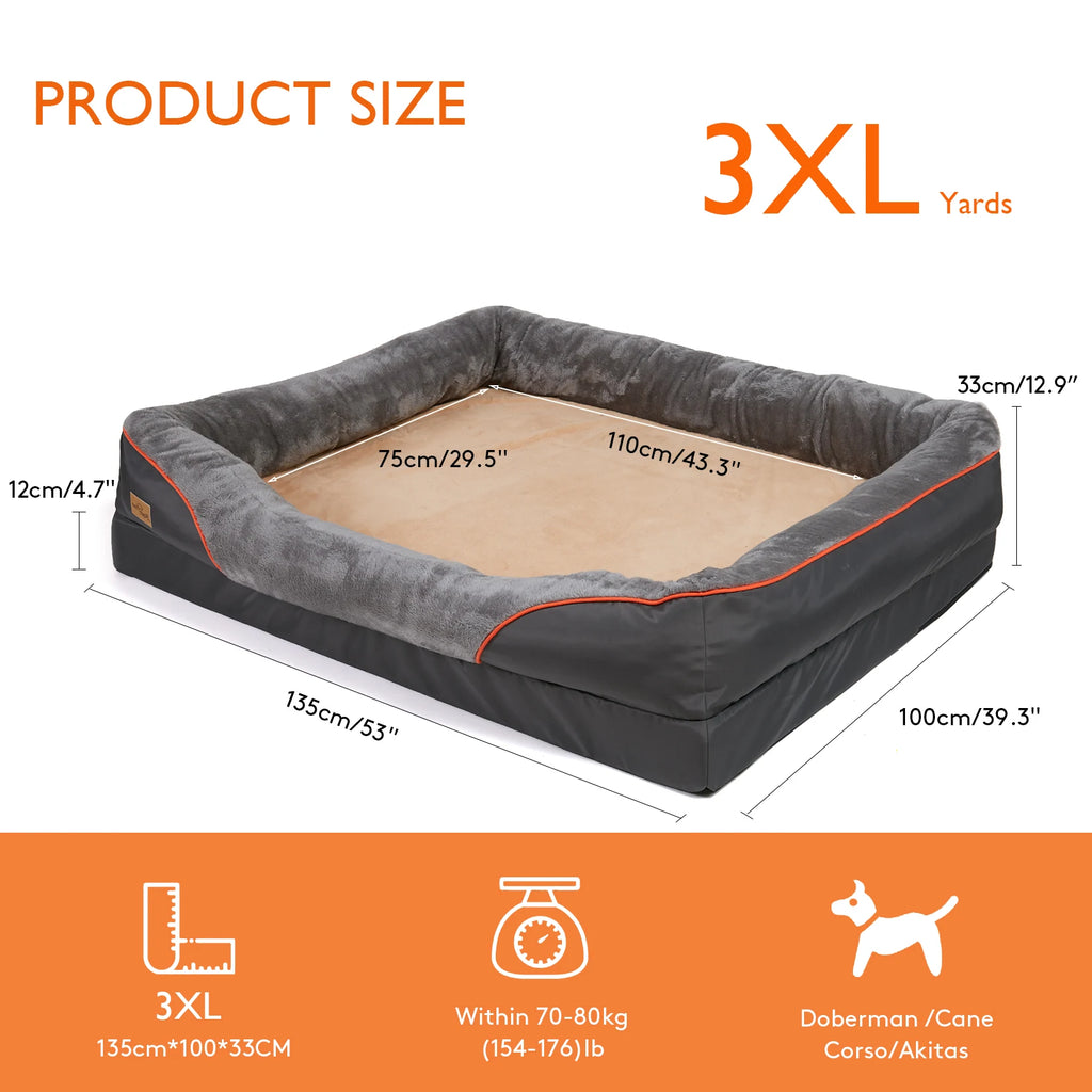 Orthopedic Waterproof Dog Bed - Removable Washable Cover, 2-in-1 Design