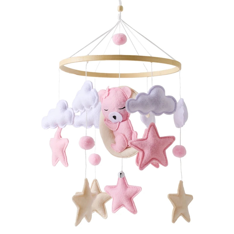 Dreamy Wooden Crib Mobile with Soft Felt Cartoon Bear & Gentle Bells
