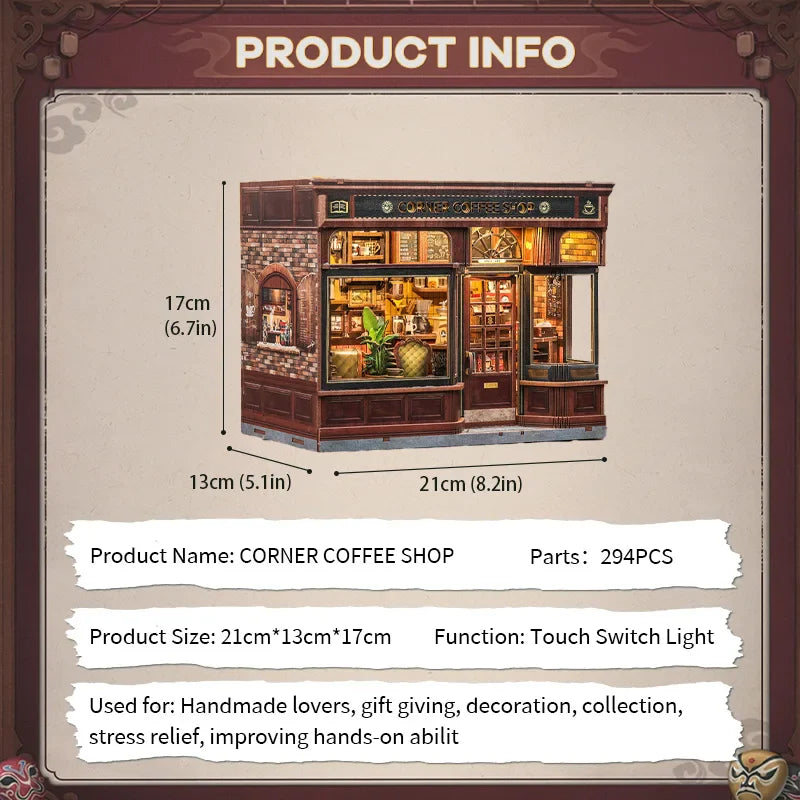 CUTEBEE DIY Book Nook Kit with LED Light - Charming Miniature Coffee Shop