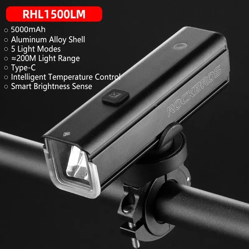 ROCKBROS 1500LM Bike Light - Smart IPX6 Waterproof Front Lamp