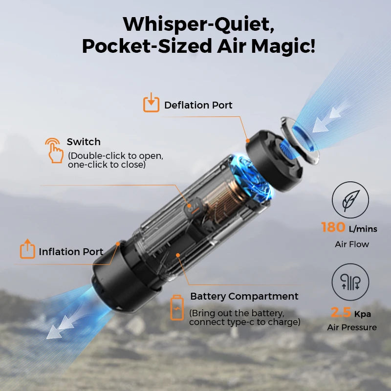 FLExtail Zero Portable Air Pump - Compact Electric Inflator for Camping