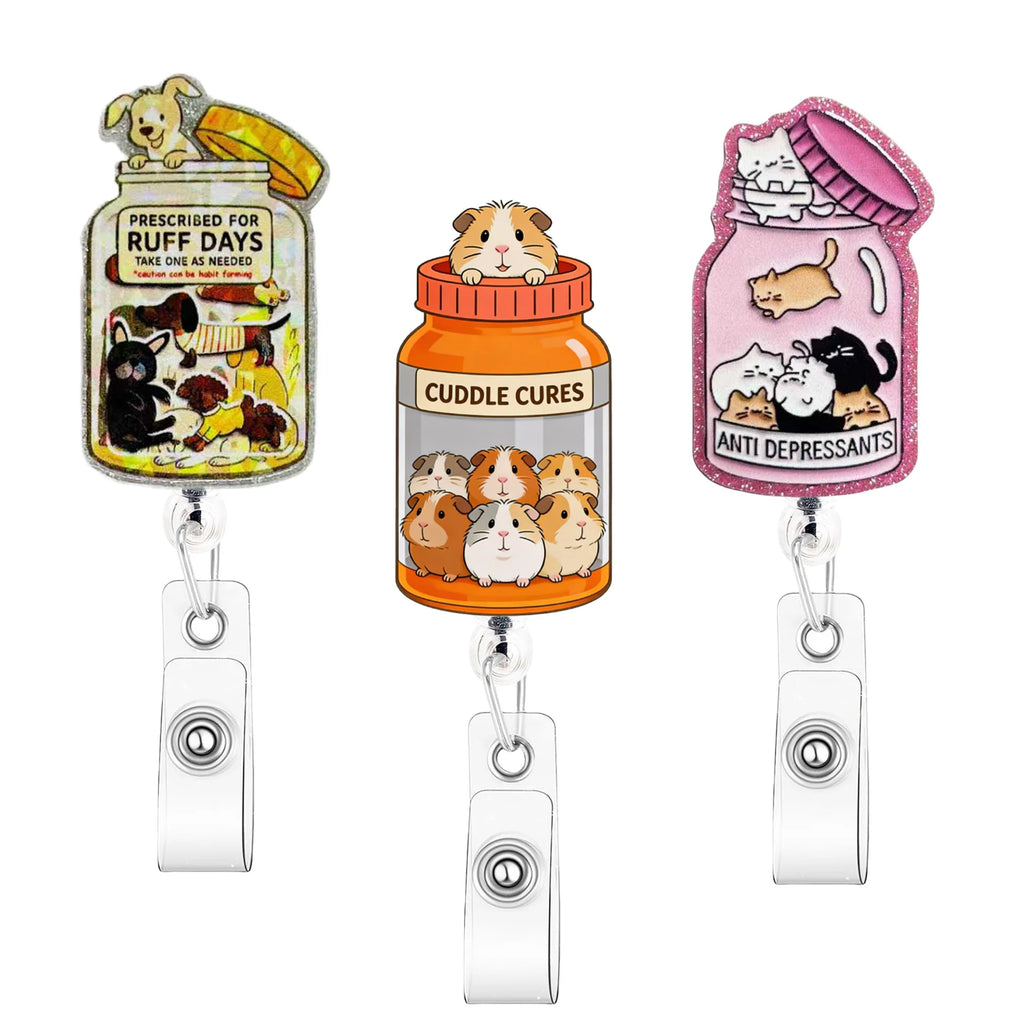Cute Shiny Acrylic Pet Badge Reel - Retractable Cat & Dog ID Holder