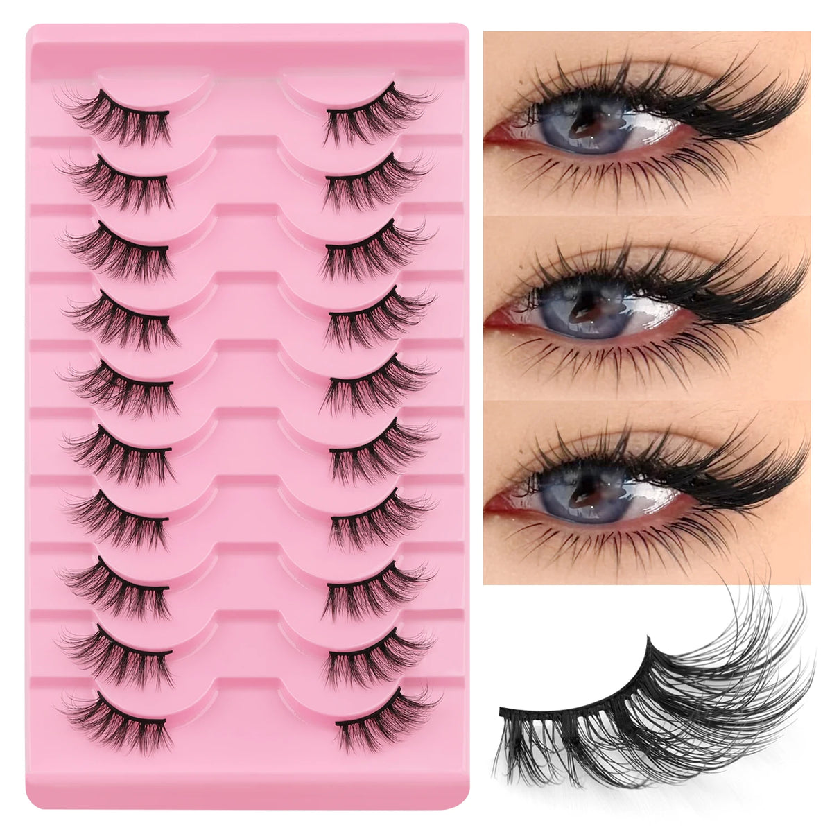 WOSHEER Cat Eye Half Lashes - Soft Wispy Faux Mink Eyelashes