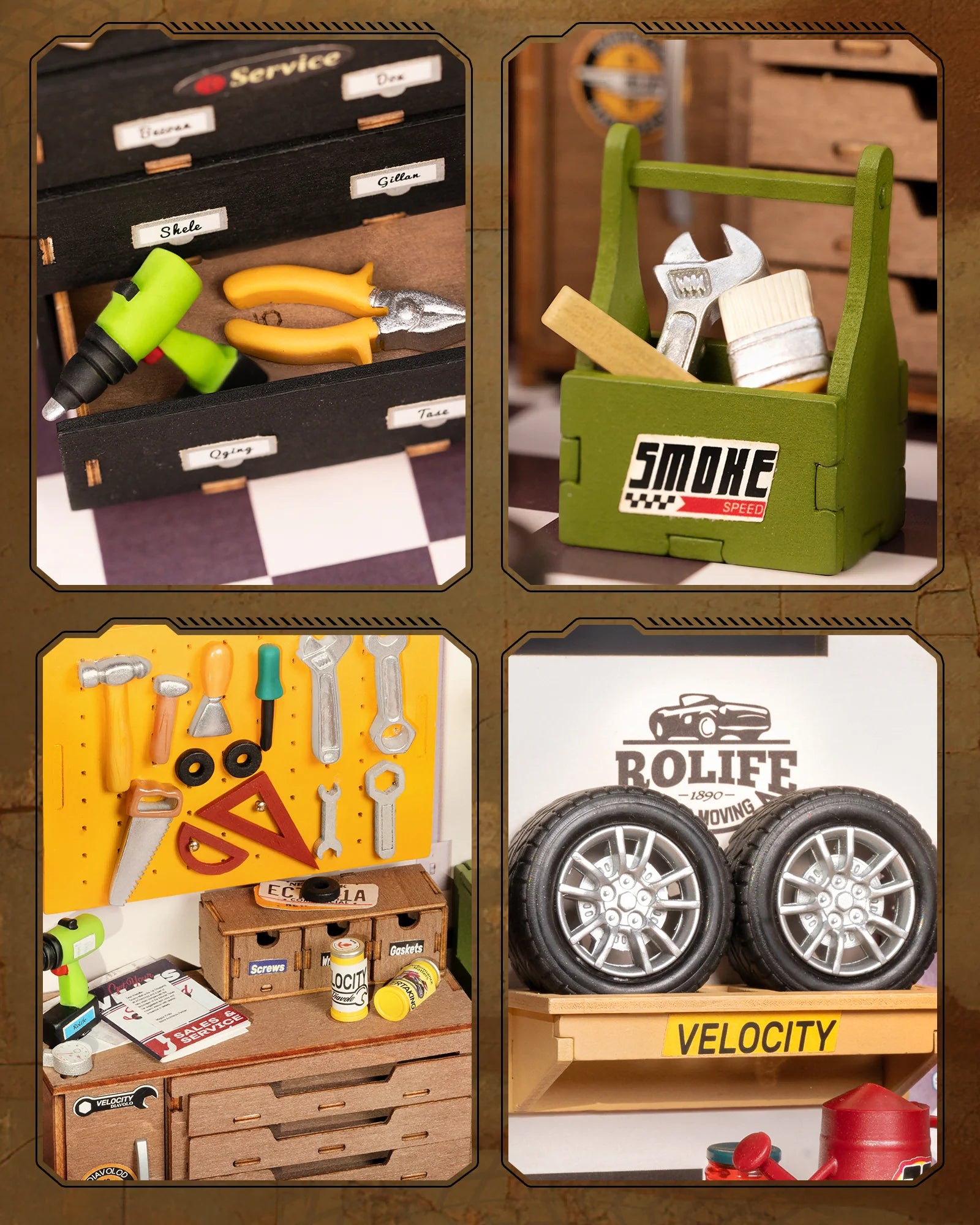 Robotime Rolife Mini Garage Workshop Dollhouse - DIY Wooden Craft Set